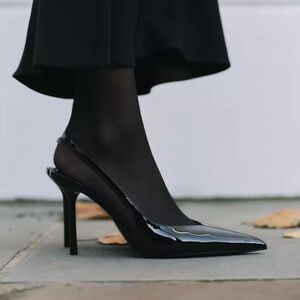 Elegant Black Heels Zara Patent Slingback